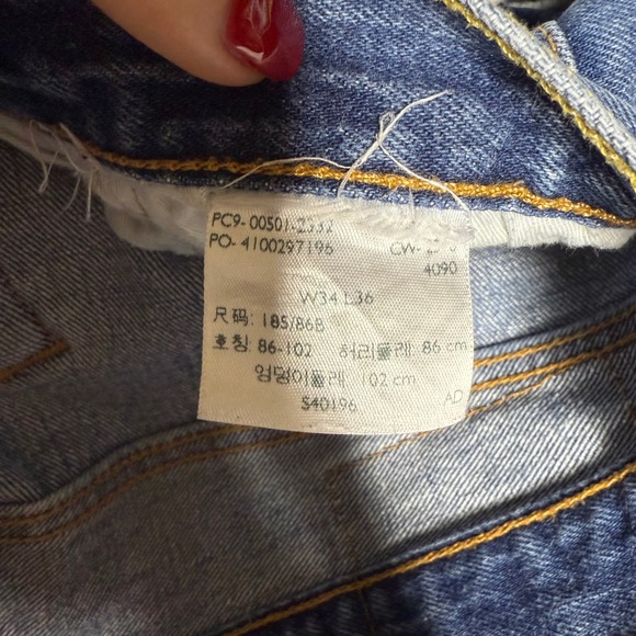 Levi Strauss Co 501 Mens Jeans Button Fly Blue Wash W34 L36 Straight Leg Denim - Picture 9 of 10